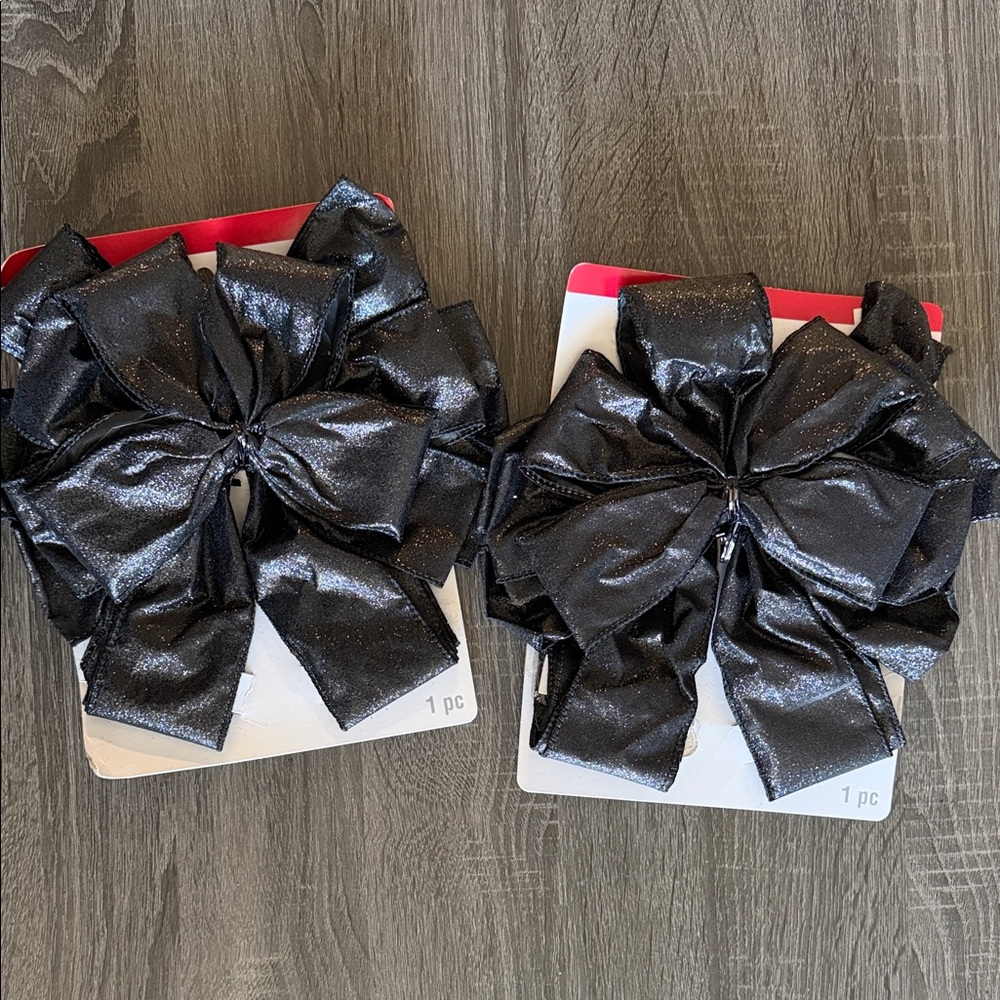 Black Sparkle Tree Bow Clips - Set of 2